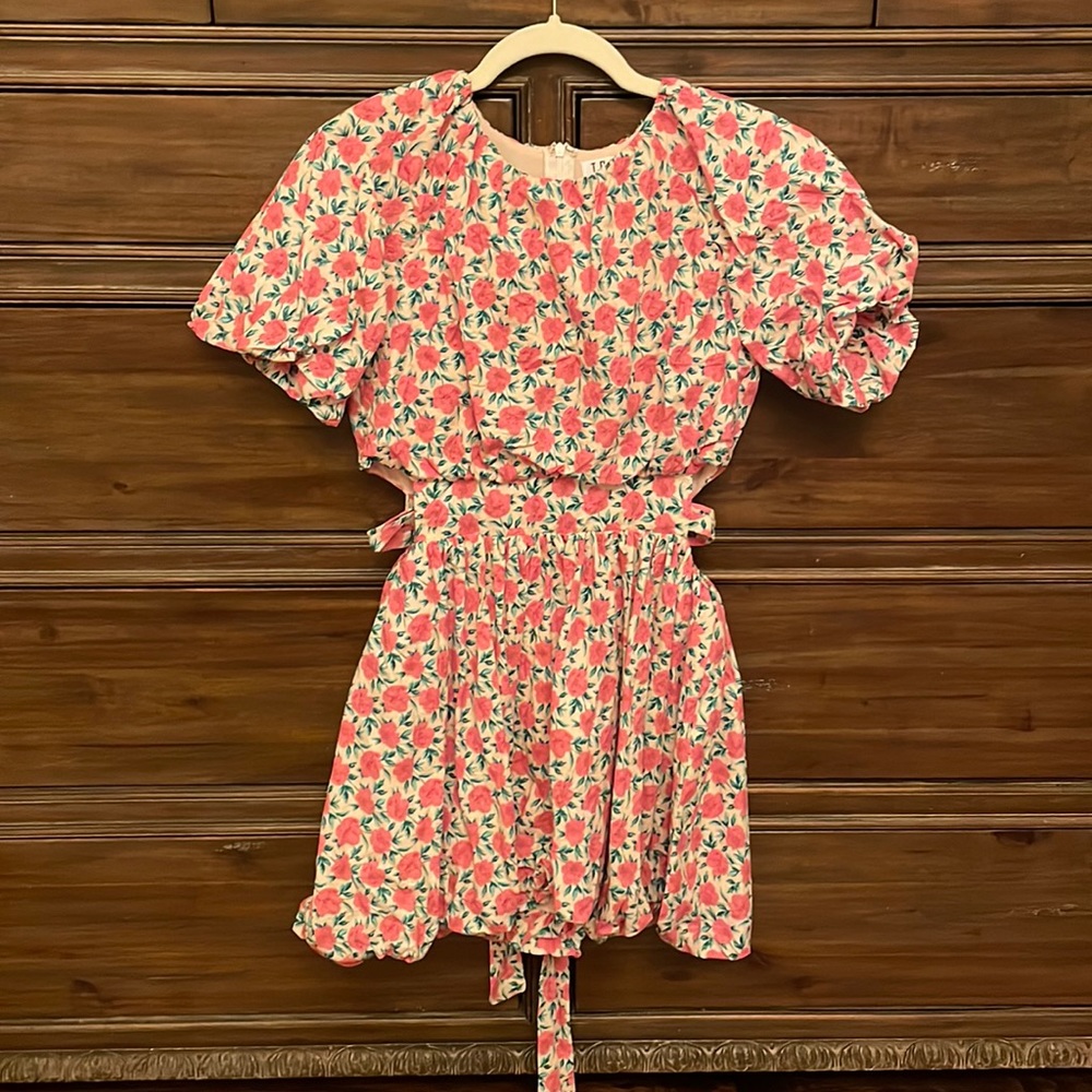 TCEC cutout tie back bubble puff sleeve dress floral